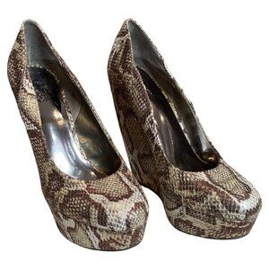 Carlos Shoes Womens Size 8M Brown Snake Print Wedge Platform Pumps #68
